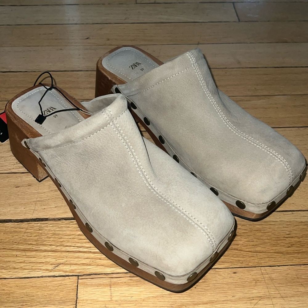 Zara Cream Mules with Brown Accents